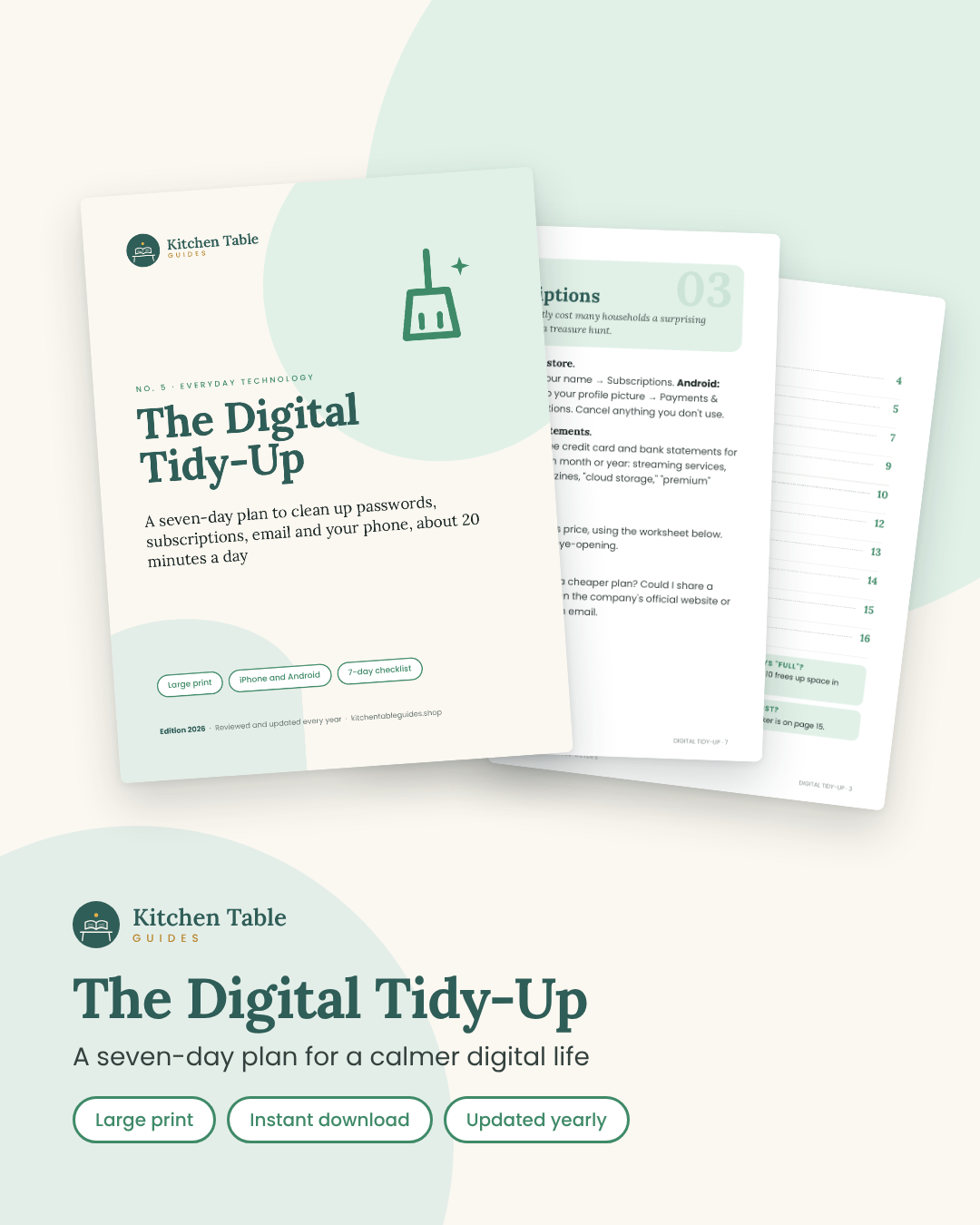 The Digital Tidy-Up guide by Kitchen Table Guides: cover and inside pages